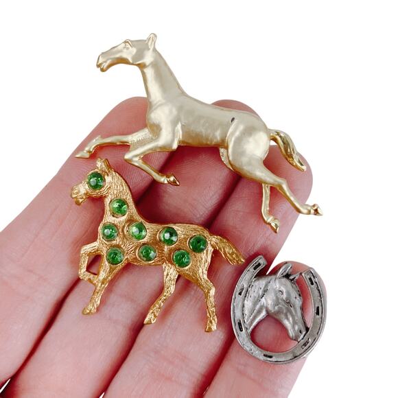 VTG Lot of 3 Horse Brooches and Sterling Charm Mid Century Equestrian Jewelry - Picture 2 of 11